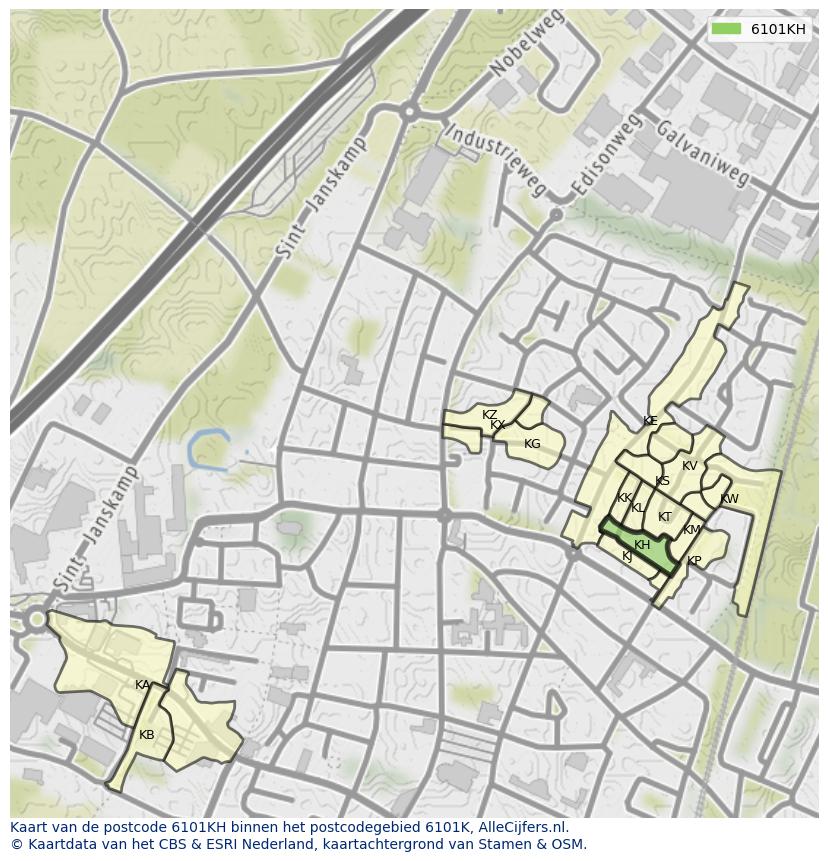Afbeelding van het postcodegebied 6101 KH op de kaart.