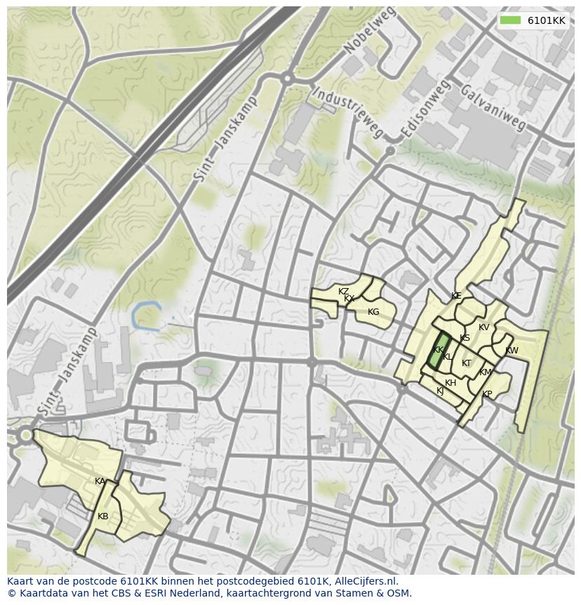 Afbeelding van het postcodegebied 6101 KK op de kaart.