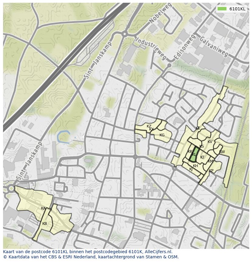 Afbeelding van het postcodegebied 6101 KL op de kaart.