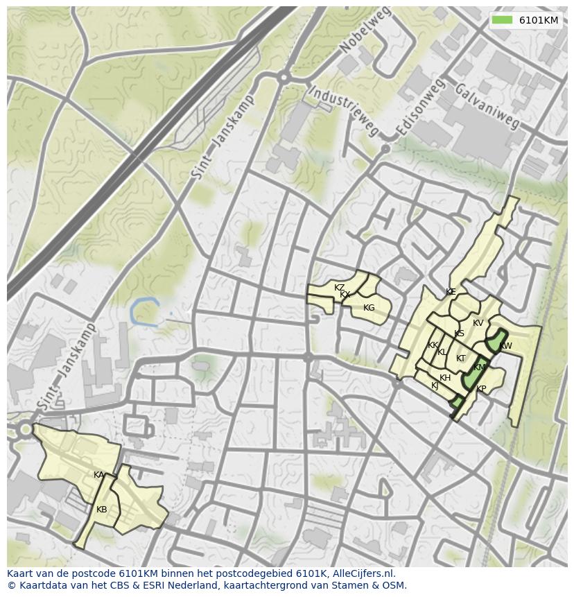 Afbeelding van het postcodegebied 6101 KM op de kaart.