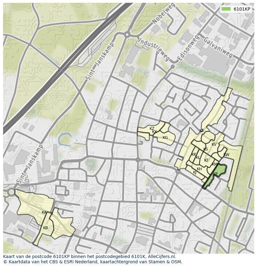 Afbeelding van het postcodegebied 6101 KP op de kaart.