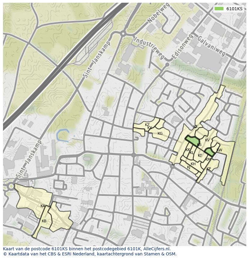 Afbeelding van het postcodegebied 6101 KS op de kaart.