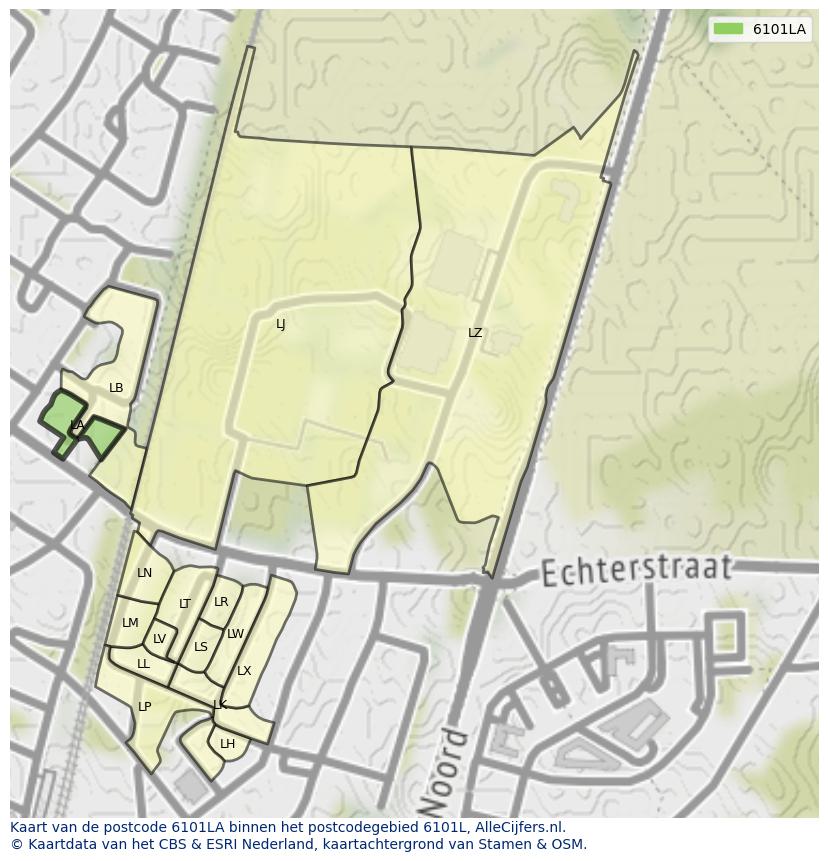 Afbeelding van het postcodegebied 6101 LA op de kaart.