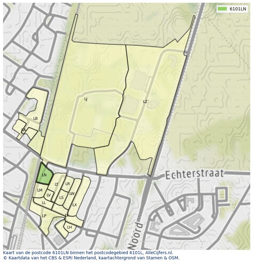 Afbeelding van het postcodegebied 6101 LN op de kaart.