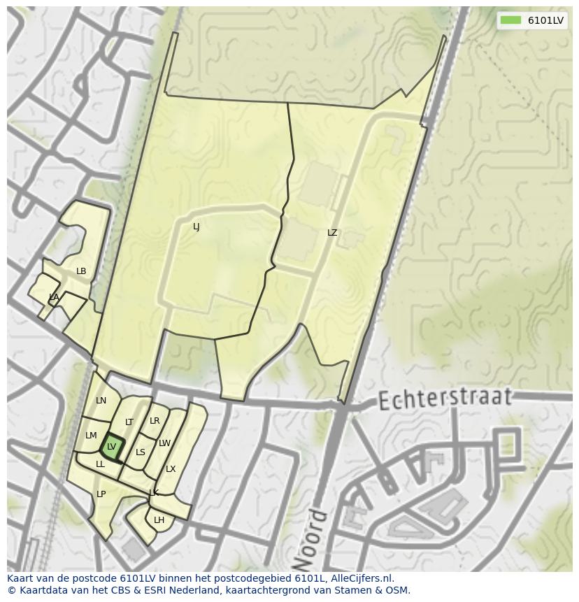 Afbeelding van het postcodegebied 6101 LV op de kaart.