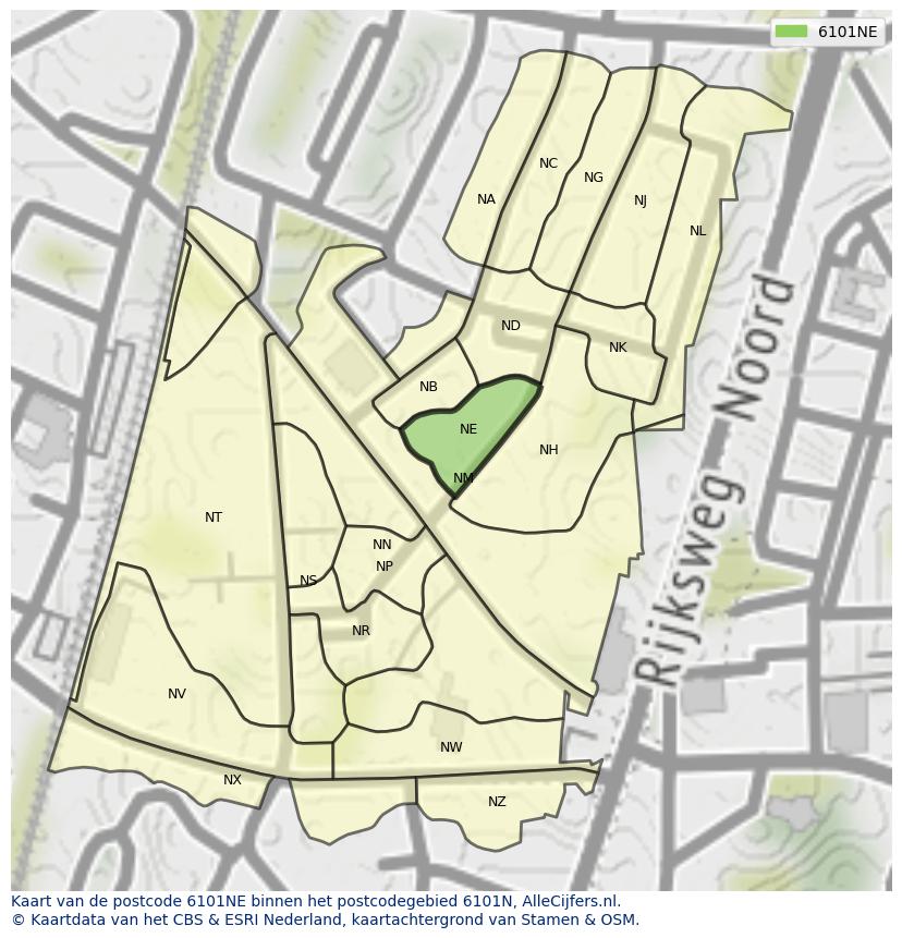 Afbeelding van het postcodegebied 6101 NE op de kaart.