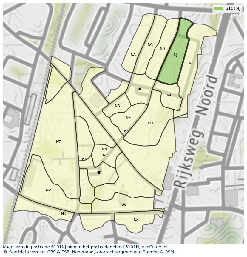 Afbeelding van het postcodegebied 6101 NJ op de kaart.