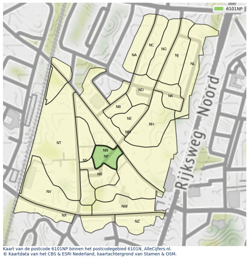 Afbeelding van het postcodegebied 6101 NP op de kaart.