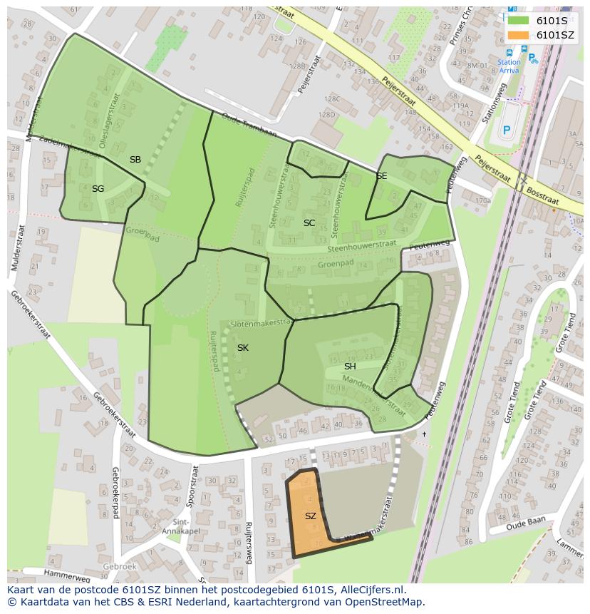 Afbeelding van het postcodegebied 6101 SZ op de kaart.
