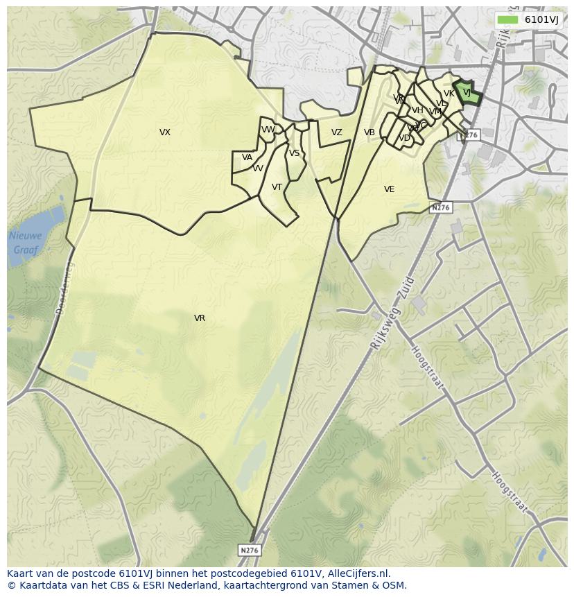 Afbeelding van het postcodegebied 6101 VJ op de kaart.