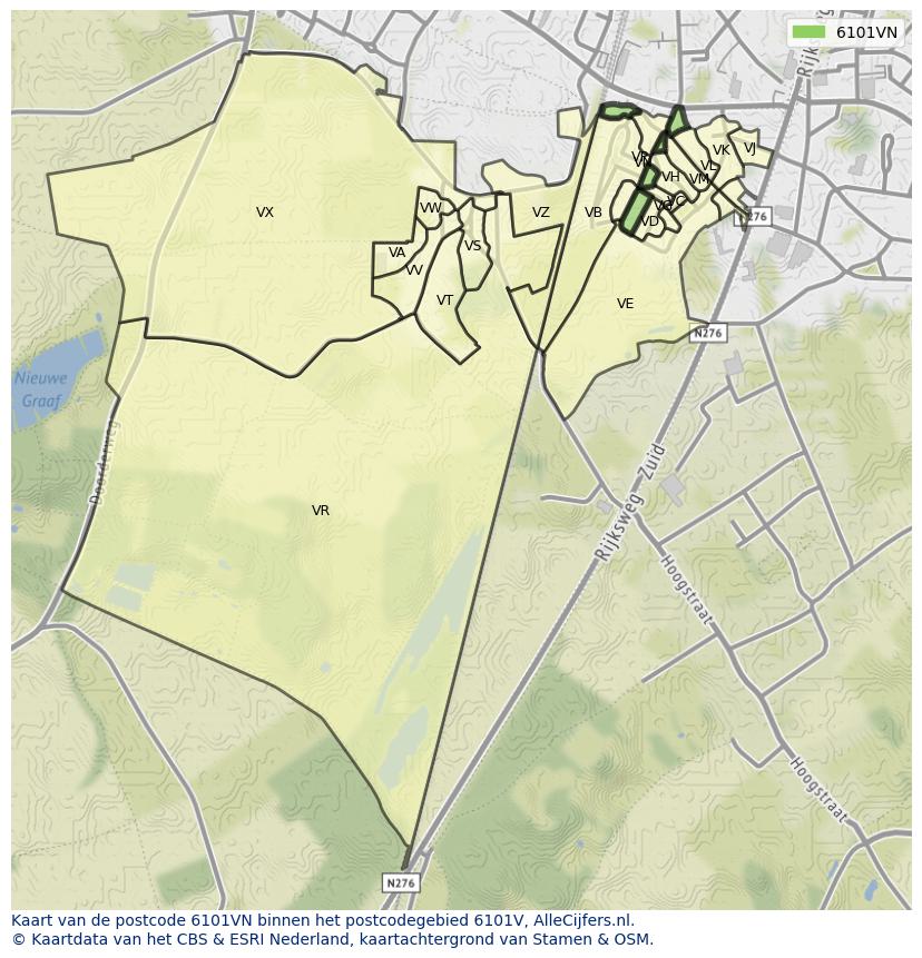 Afbeelding van het postcodegebied 6101 VN op de kaart.