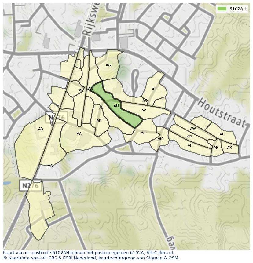 Afbeelding van het postcodegebied 6102 AH op de kaart.