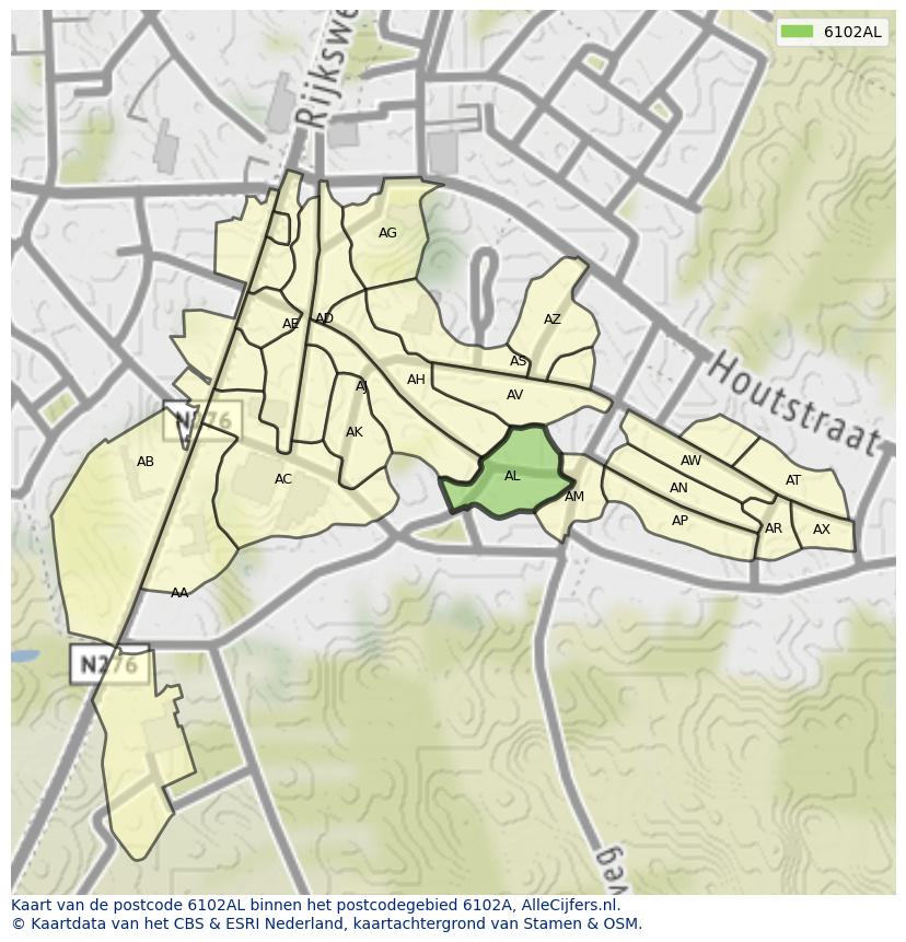 Afbeelding van het postcodegebied 6102 AL op de kaart.