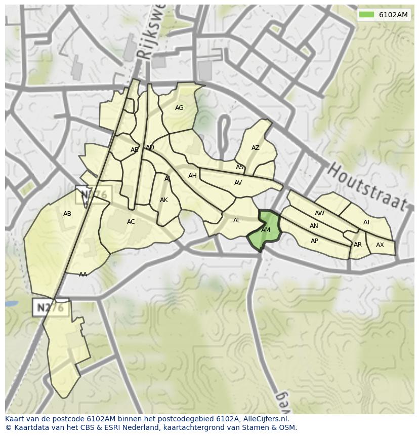 Afbeelding van het postcodegebied 6102 AM op de kaart.