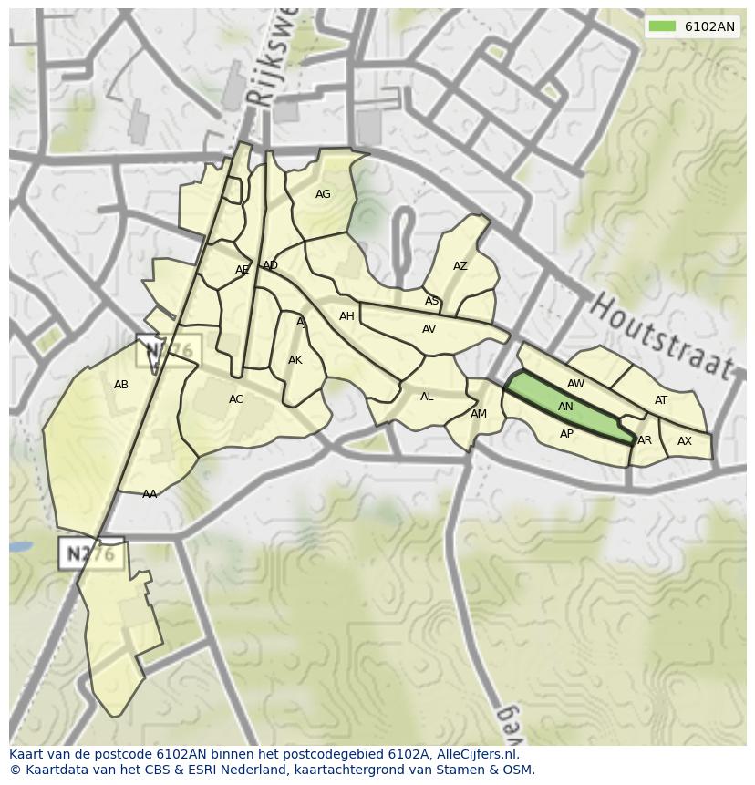 Afbeelding van het postcodegebied 6102 AN op de kaart.