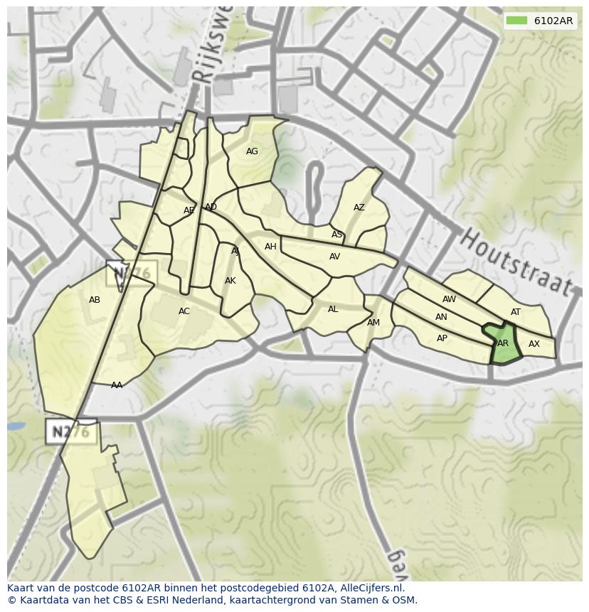 Afbeelding van het postcodegebied 6102 AR op de kaart.