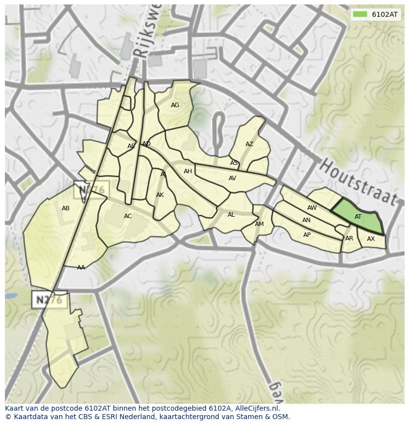 Afbeelding van het postcodegebied 6102 AT op de kaart.