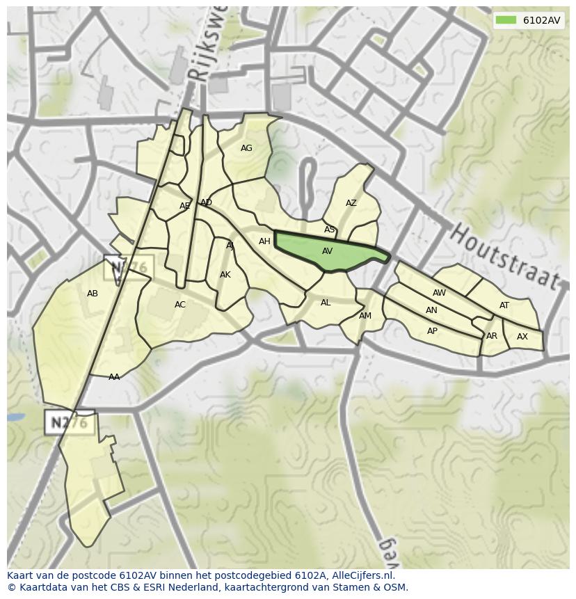 Afbeelding van het postcodegebied 6102 AV op de kaart.