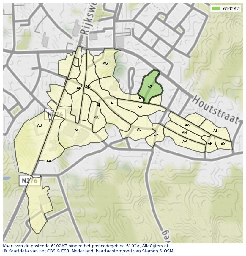 Afbeelding van het postcodegebied 6102 AZ op de kaart.