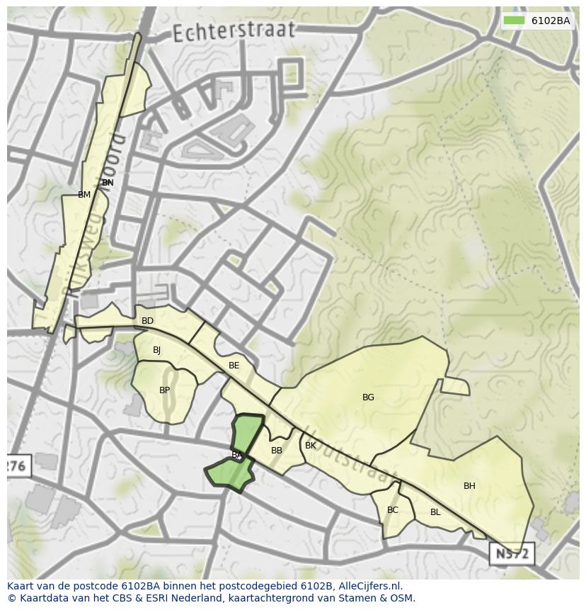Afbeelding van het postcodegebied 6102 BA op de kaart.