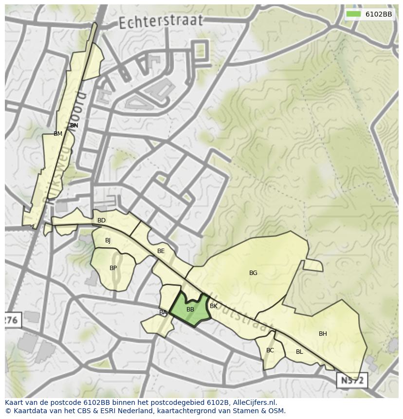Afbeelding van het postcodegebied 6102 BB op de kaart.