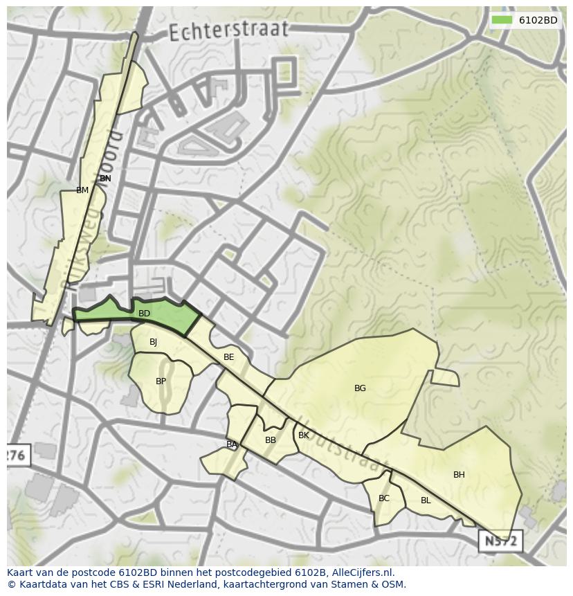 Afbeelding van het postcodegebied 6102 BD op de kaart.
