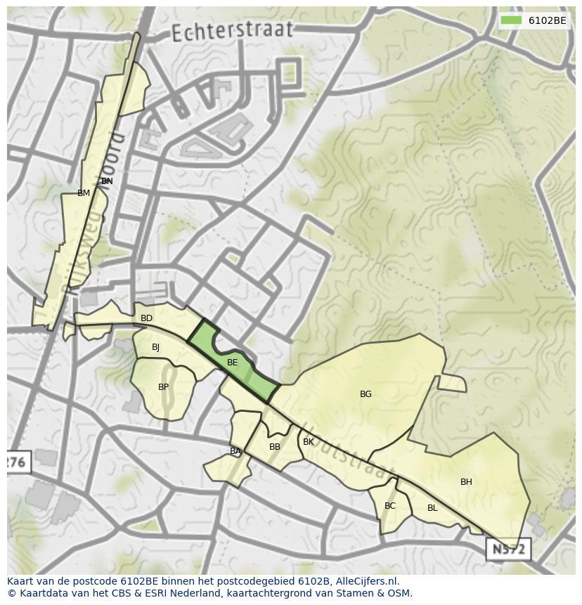 Afbeelding van het postcodegebied 6102 BE op de kaart.