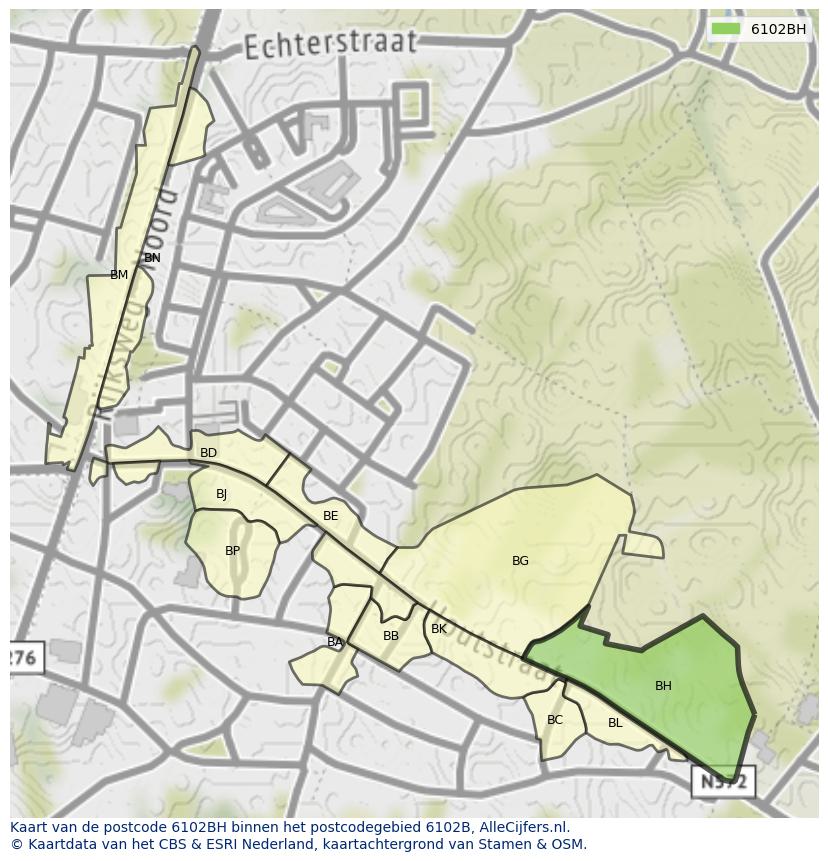 Afbeelding van het postcodegebied 6102 BH op de kaart.