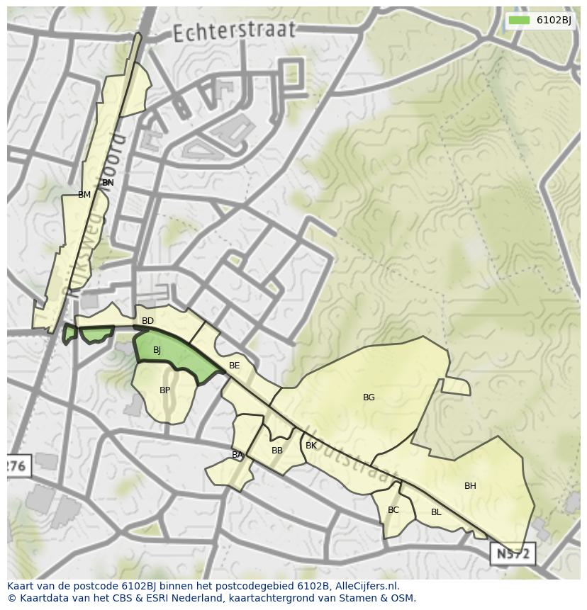 Afbeelding van het postcodegebied 6102 BJ op de kaart.