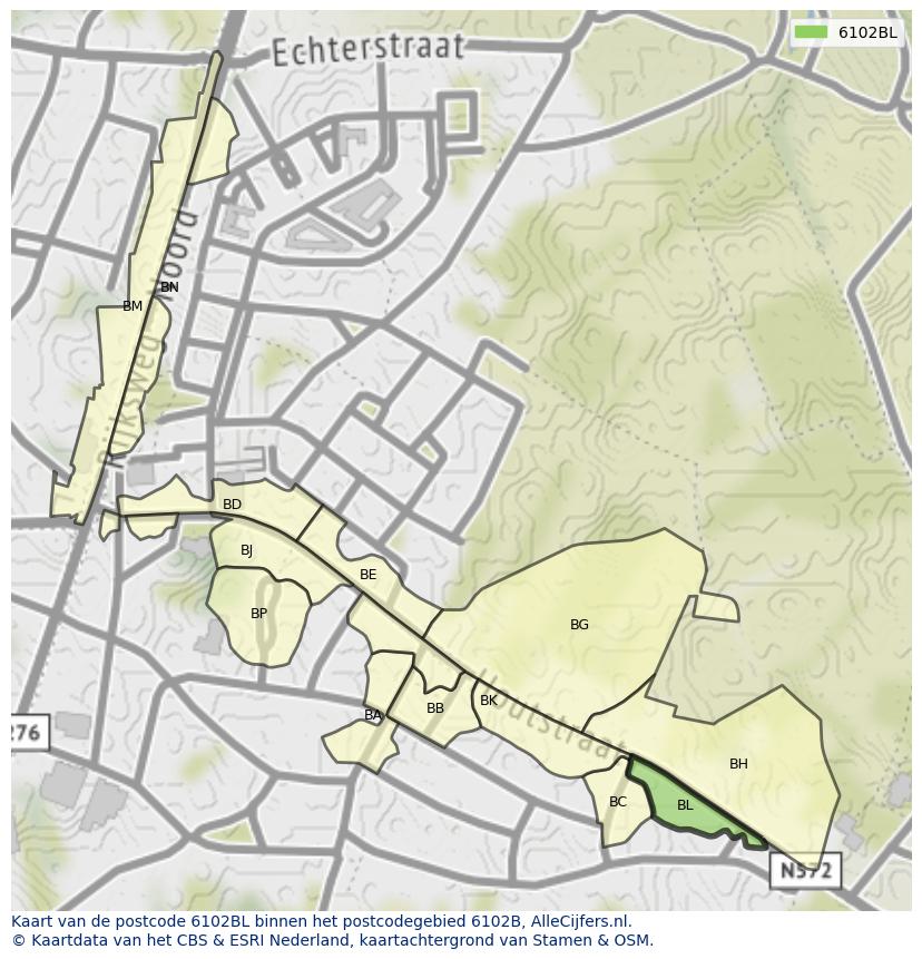 Afbeelding van het postcodegebied 6102 BL op de kaart.