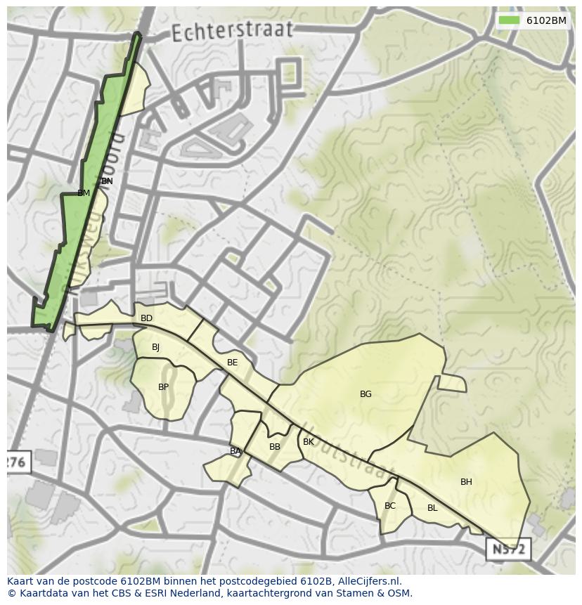 Afbeelding van het postcodegebied 6102 BM op de kaart.