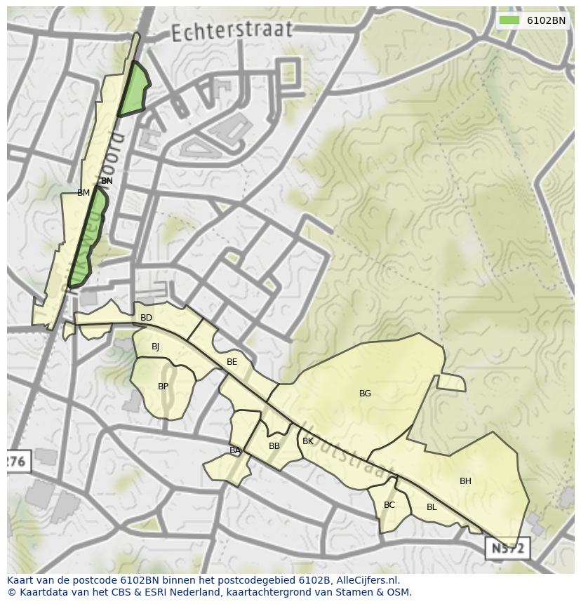 Afbeelding van het postcodegebied 6102 BN op de kaart.