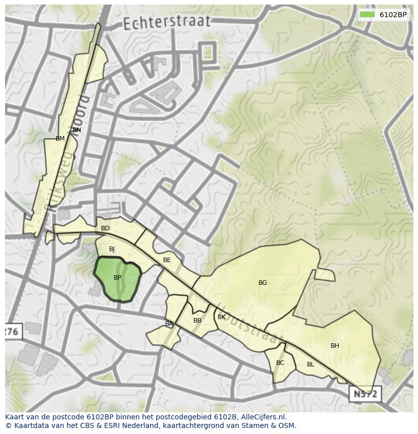 Afbeelding van het postcodegebied 6102 BP op de kaart.