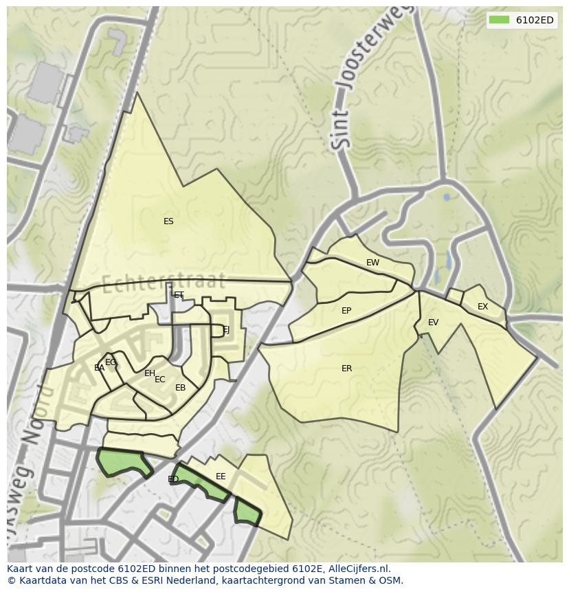 Afbeelding van het postcodegebied 6102 ED op de kaart.