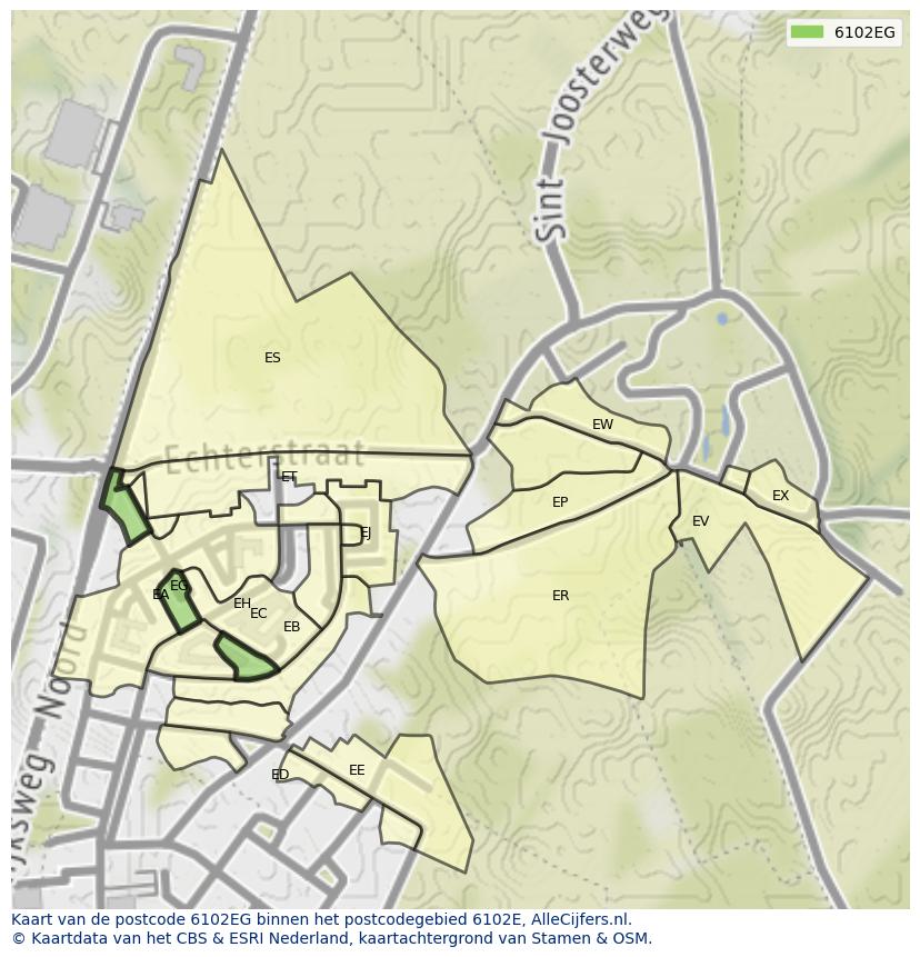 Afbeelding van het postcodegebied 6102 EG op de kaart.