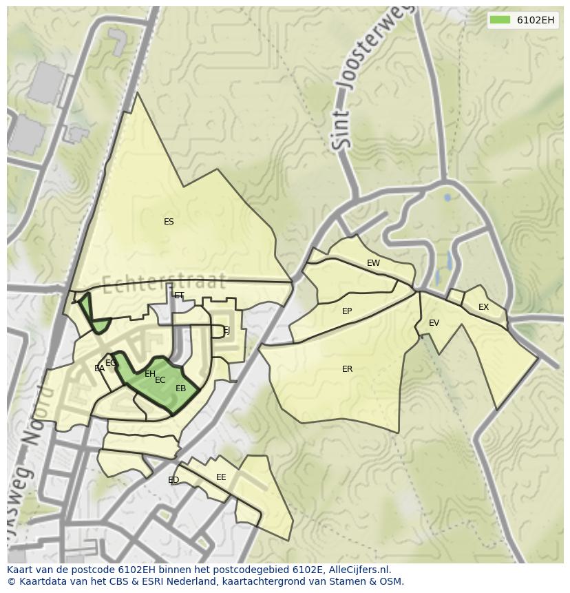 Afbeelding van het postcodegebied 6102 EH op de kaart.