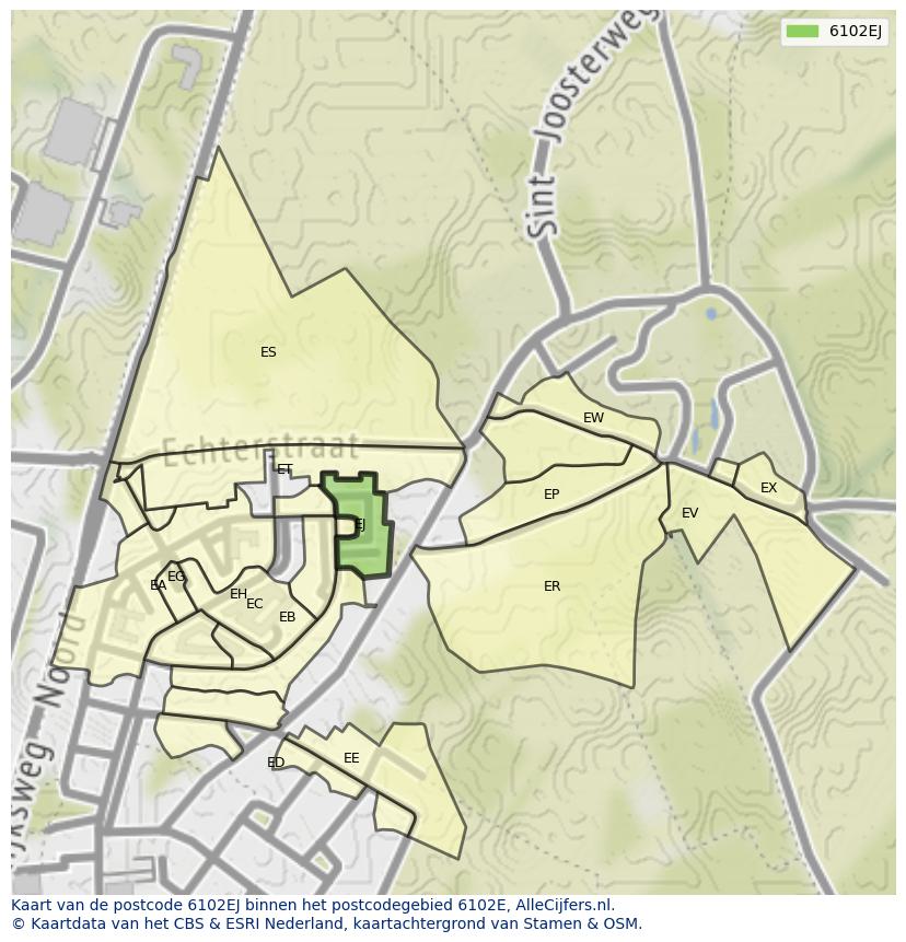 Afbeelding van het postcodegebied 6102 EJ op de kaart.