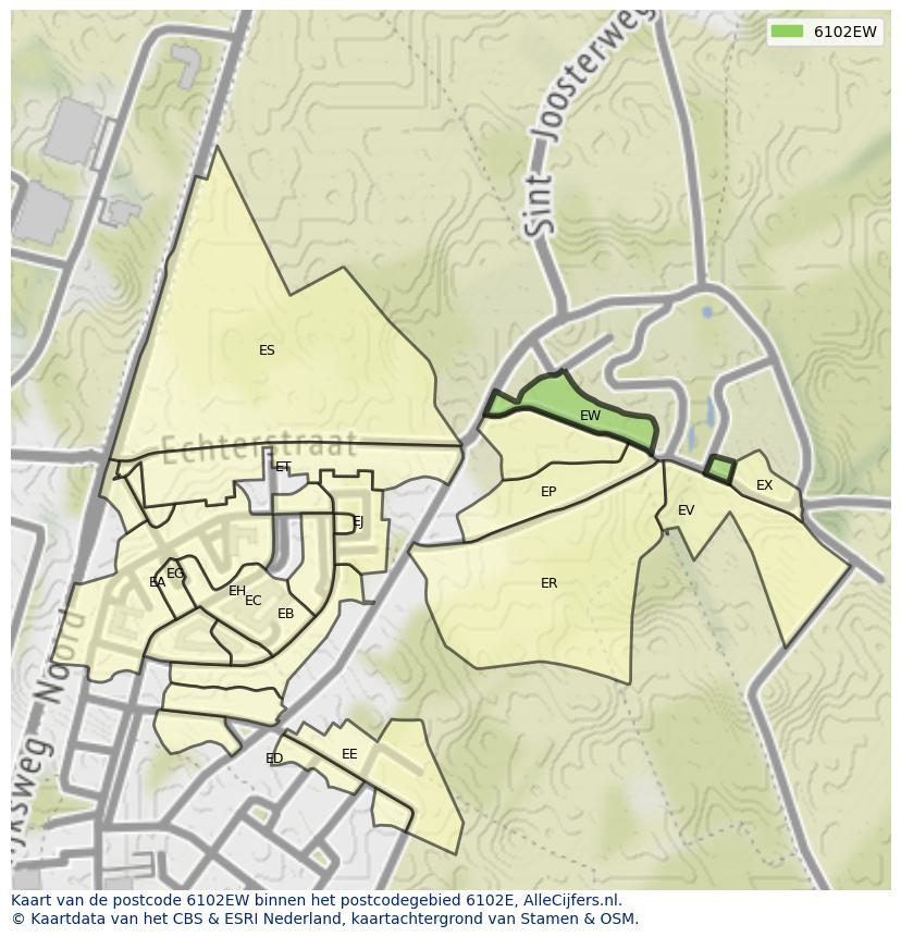 Afbeelding van het postcodegebied 6102 EW op de kaart.
