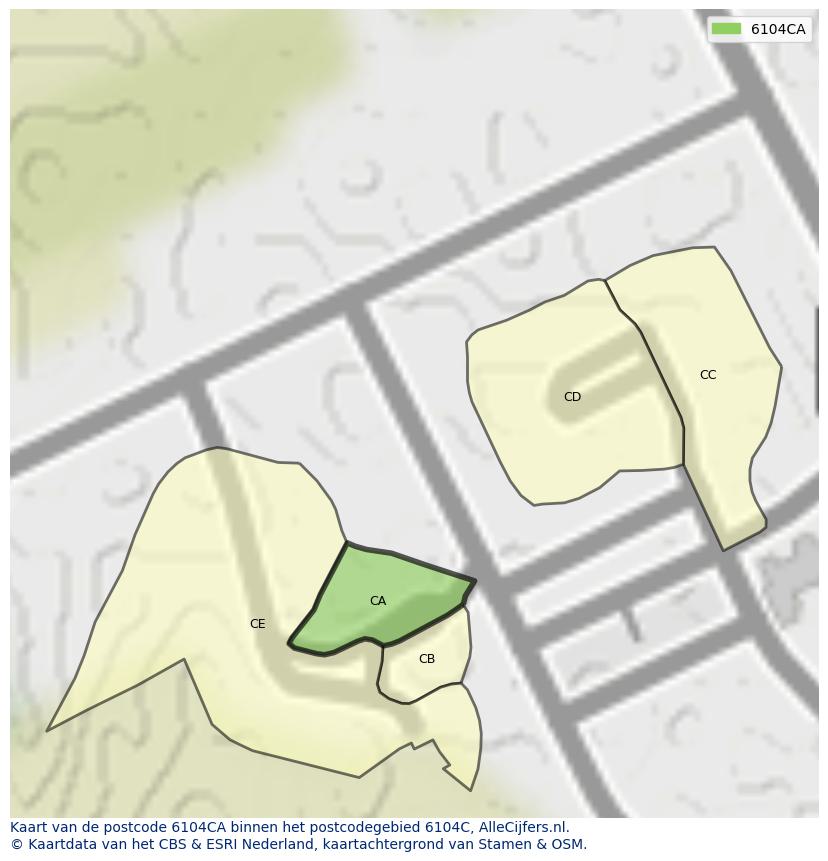 Afbeelding van het postcodegebied 6104 CA op de kaart.