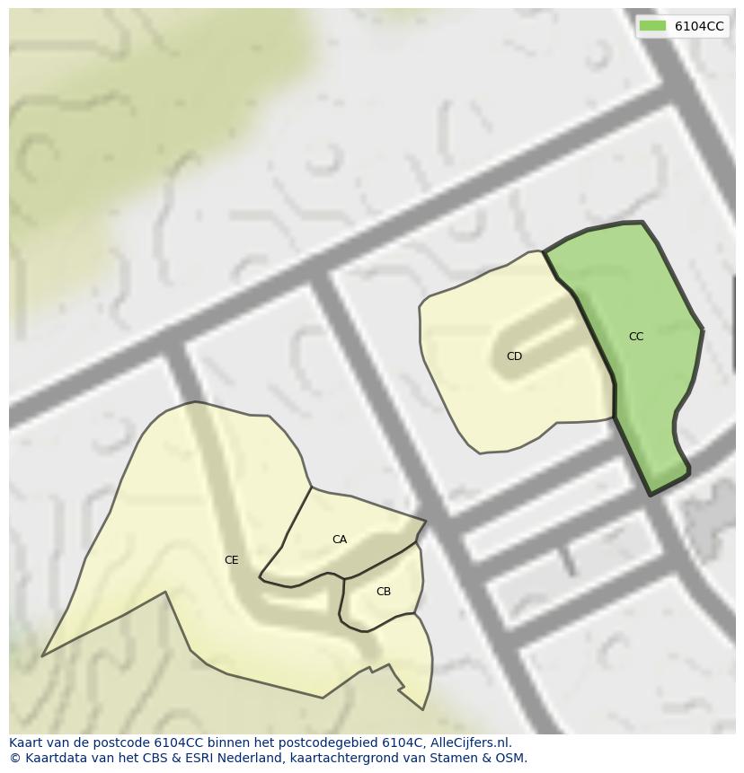 Afbeelding van het postcodegebied 6104 CC op de kaart.