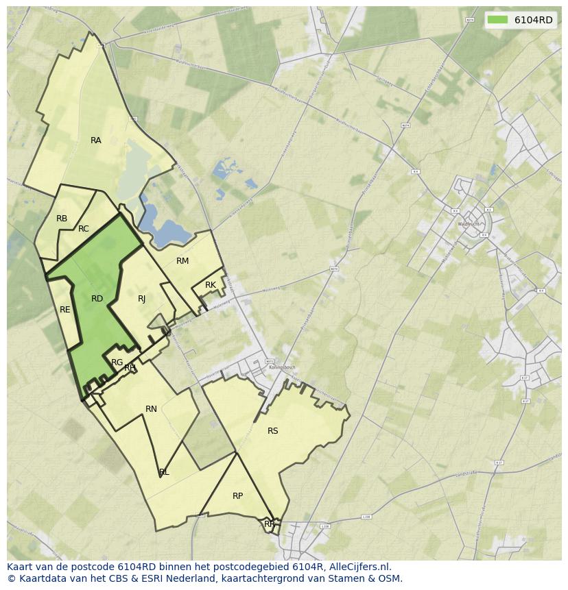 Afbeelding van het postcodegebied 6104 RD op de kaart.