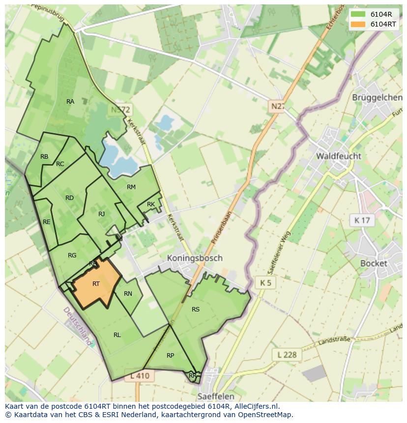 Afbeelding van het postcodegebied 6104 RT op de kaart.