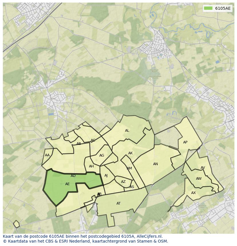 Afbeelding van het postcodegebied 6105 AE op de kaart.