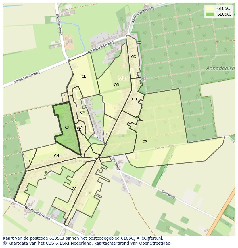 Afbeelding van het postcodegebied 6105 CJ op de kaart.