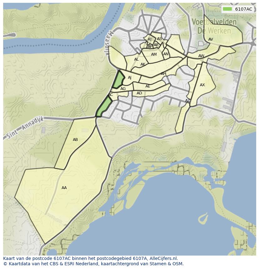 Afbeelding van het postcodegebied 6107 AC op de kaart.