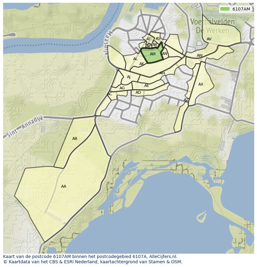 Afbeelding van het postcodegebied 6107 AM op de kaart.