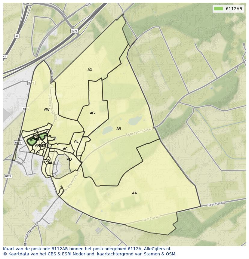 Afbeelding van het postcodegebied 6112 AR op de kaart.