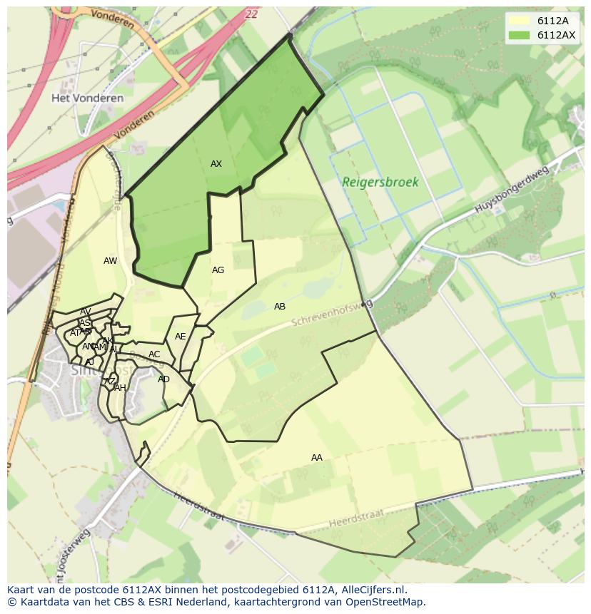 Afbeelding van het postcodegebied 6112 AX op de kaart.