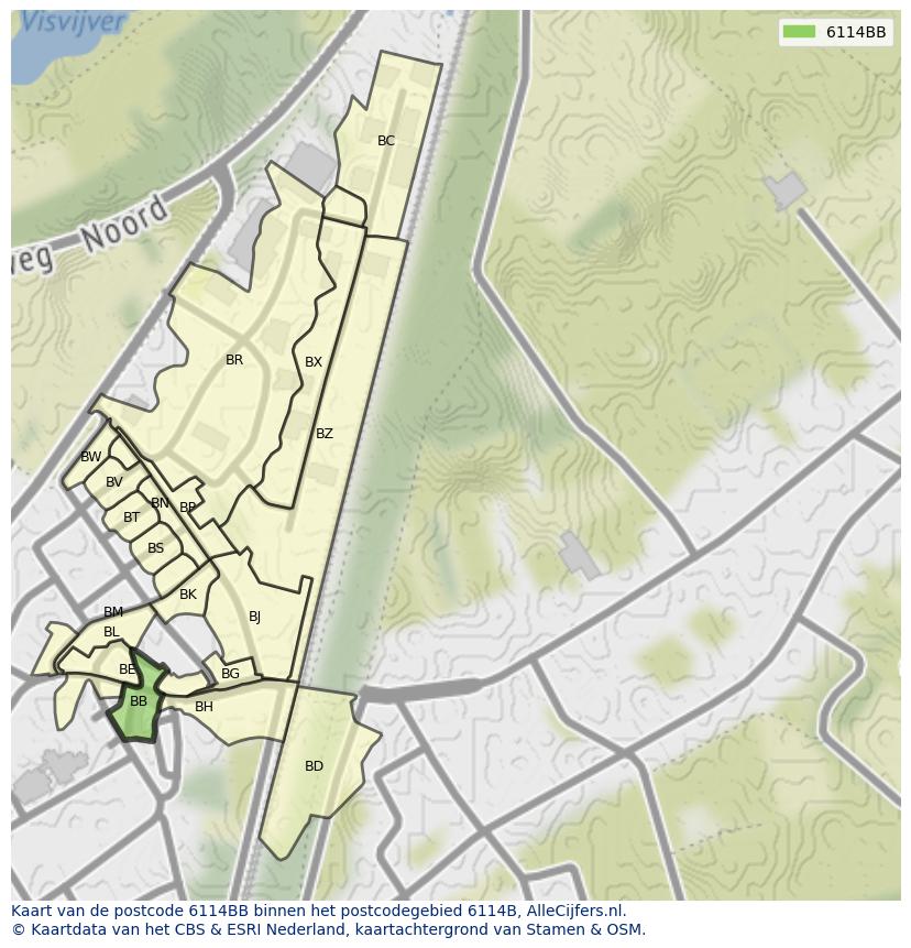 Afbeelding van het postcodegebied 6114 BB op de kaart.