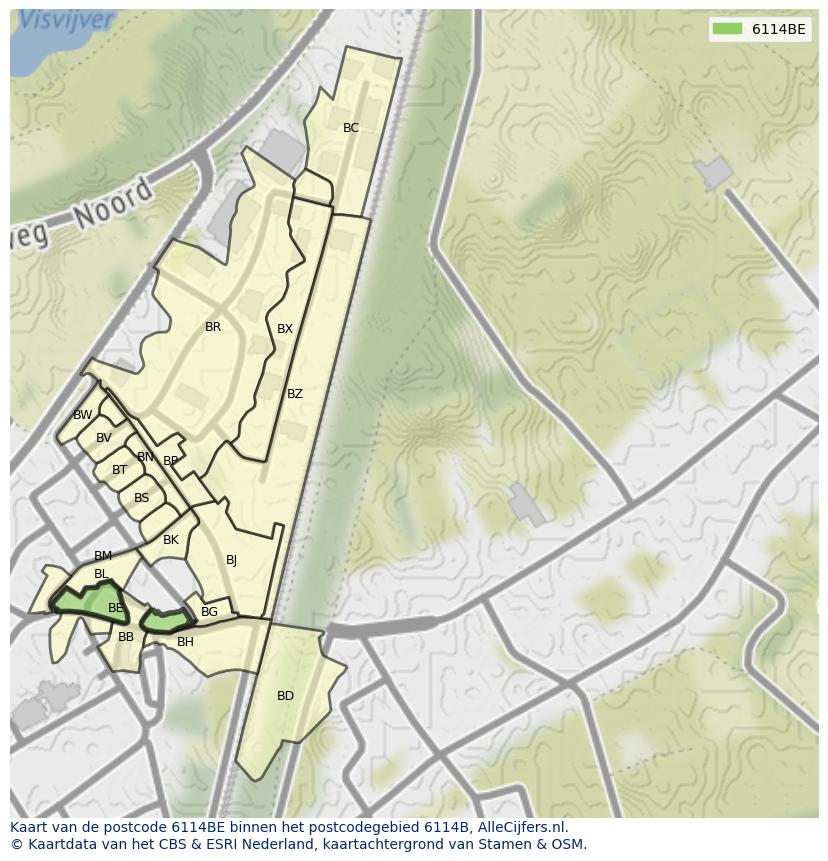 Afbeelding van het postcodegebied 6114 BE op de kaart.